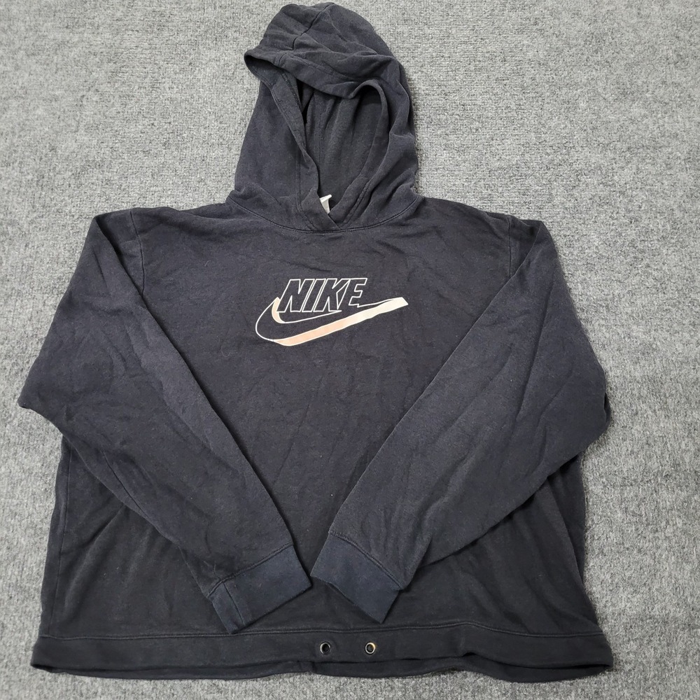 Nike Hoodie Womens Size M Black Viscose Blend Cropped Relaxed Fit Logo Pullover